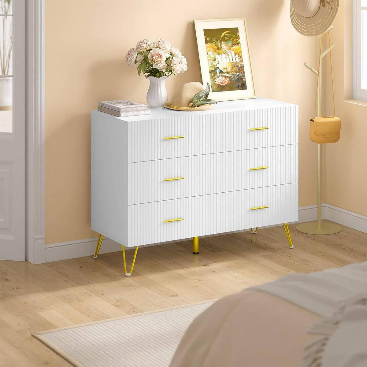 KOMMODE mit 6 Schubladen, 100x75x40 cm, Weiß Gold - Goldfarben/Weiß, Holzwerkstoff (100/75/40cm) - Woltu