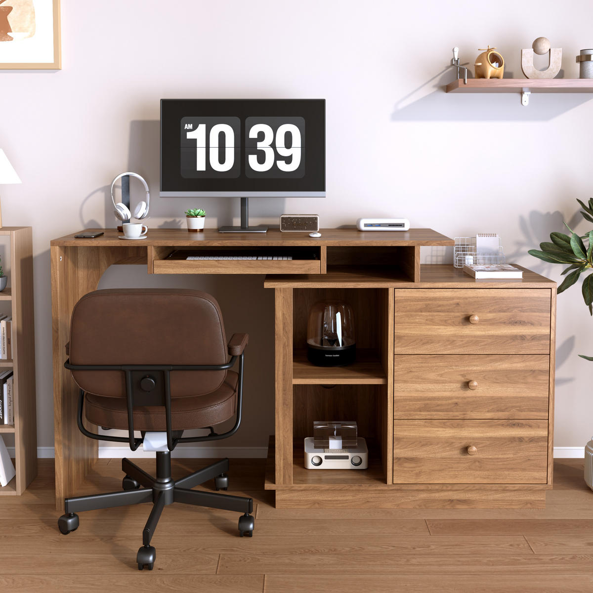 SCHREIBTISCH ausziehbarer Multifunktions-Computertisch 110cm - Walnussfarben, Holzwerkstoff (40/110/75.5cm) - Gisaae