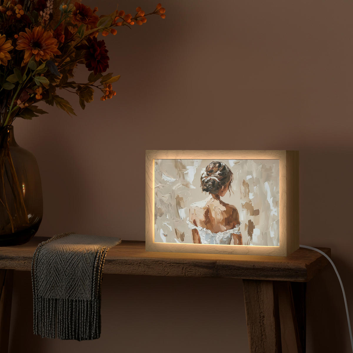 NÁSTĚNNÁ LAMPA Žena - malba - abstraktní - béžová - moderní 30x20 cm - světle hnědá, kompozitní dřevo (30/20/8cm) - OnlyWow