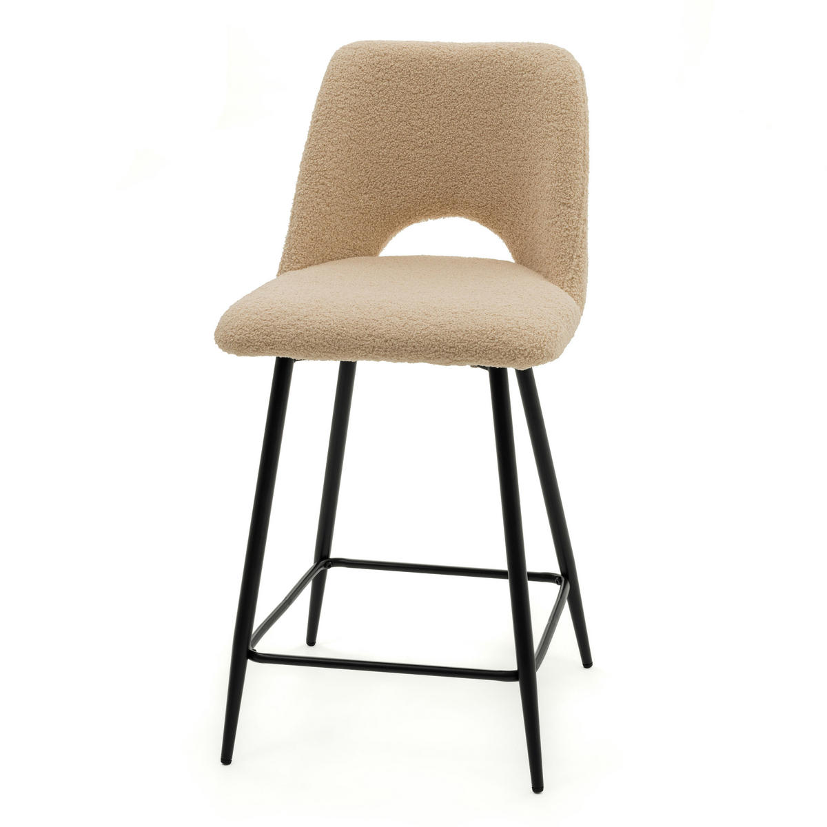 BARHOCKER ORO gepolsterter mit Steppung - beige - Boucle - Beige/Schwarz, Textil/Metall (48/94/55cm) - NEW HOME