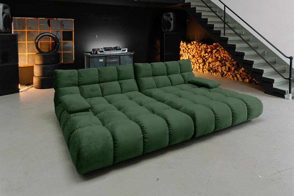 BIG SOFA VIVIEN Smaragdgrün Velvet - Smaragdgrün/Schwarz, Kunststoff/Textil (296/85/178cm) - KAWOLA