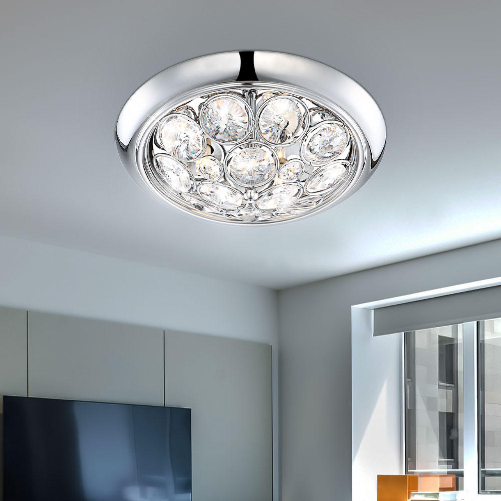 LED DECKENLEUCHTE CELIA Silber Kristalloptik - Silberfarben, Metall (27/27/10cm) - Globo Lighting