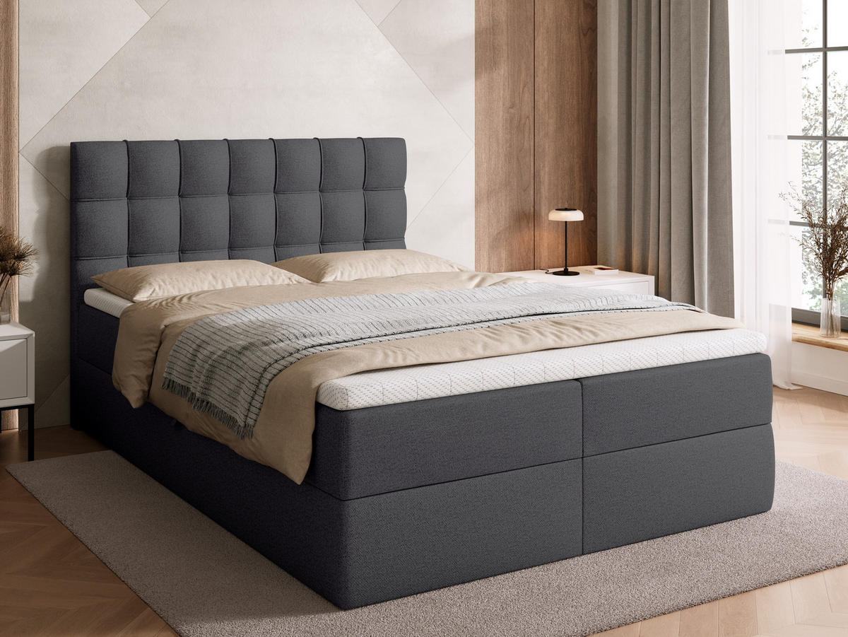BOXBETT Detroit mit Topper 140/200 Dunkelgrau - Dunkelgrau, Textil (140/200cm) - Bromarkt
