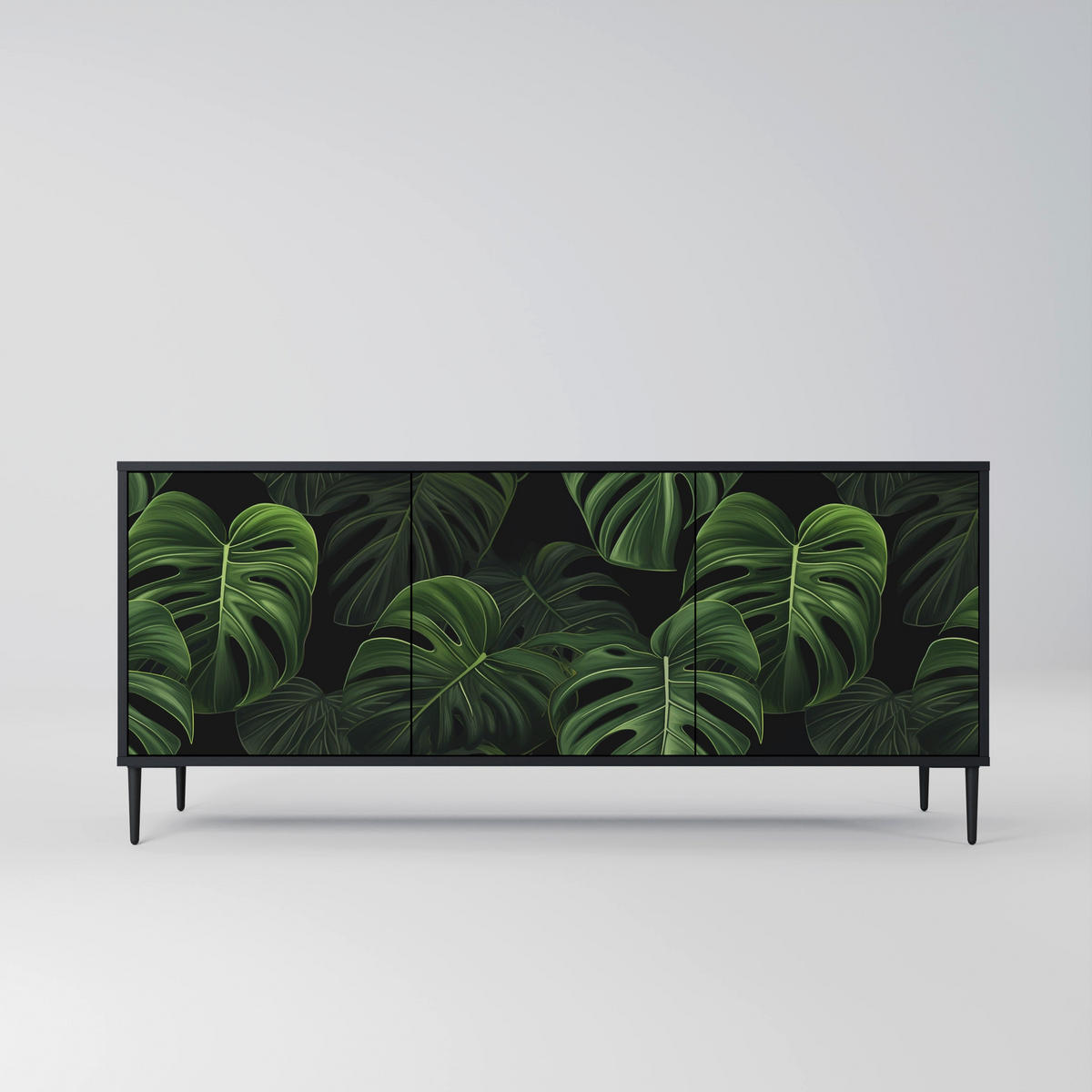 SIDEBOARD INFINITE MONSTERA, Eicheneffekt, 164,5x42x77,5 cm, 3 Türen - Eichefarben/Buchefarben, Holzwerkstoff/Buchenholz (164.5/77.5/42cm) - SpaceRebels