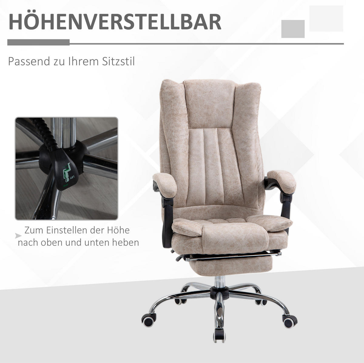 BÜROSTUHL höhenverstellbar mit Fußstütze 63 x 71 x 110-118 cm Beige - Beige, Kunststoff (71/118/63cm) - Meubliv