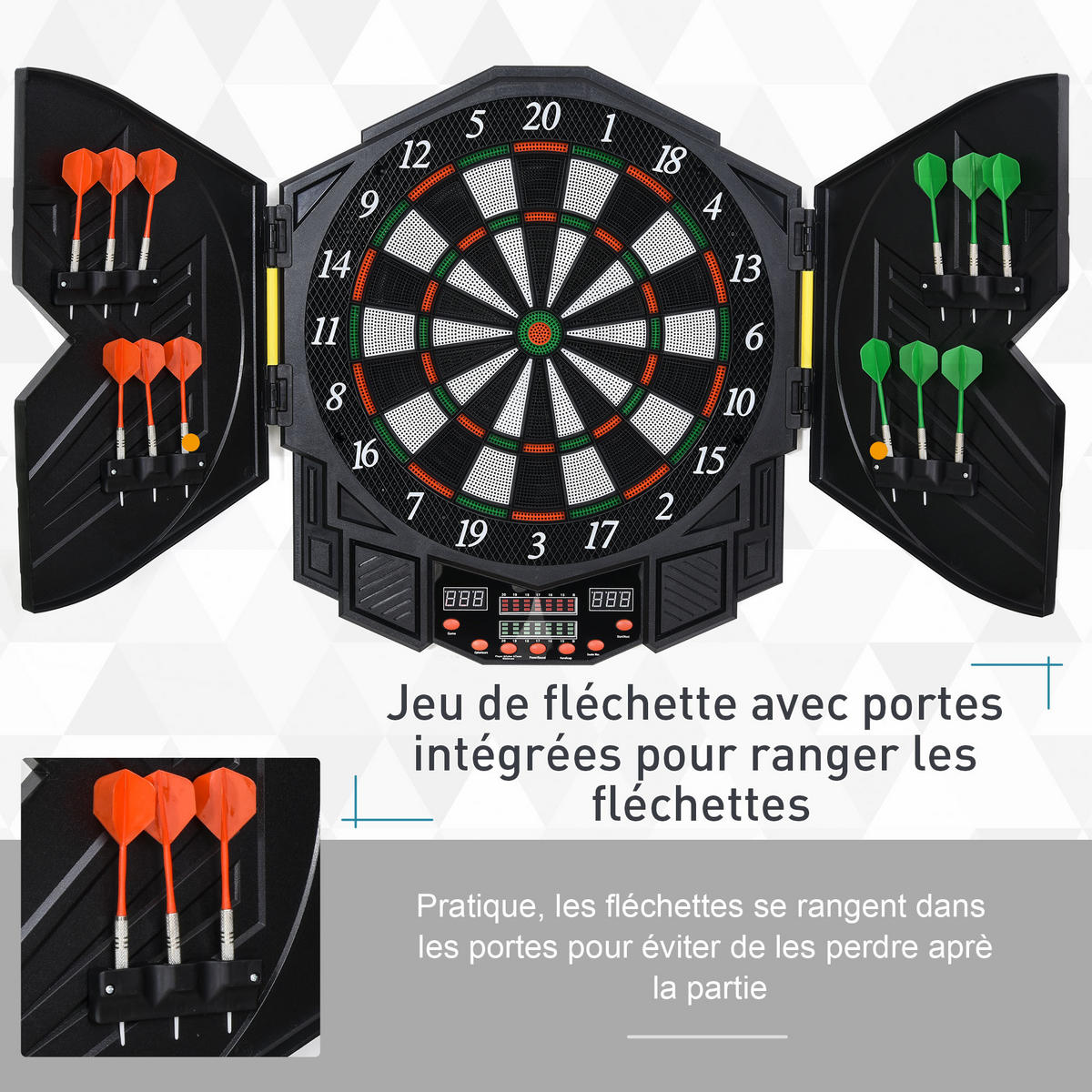 DARTSCHEIBE DE-18834 27 Spiele, 2 Klapptüren Schwarz - Schwarz, Kunststoff (546/55/49cm) - ComfortXL