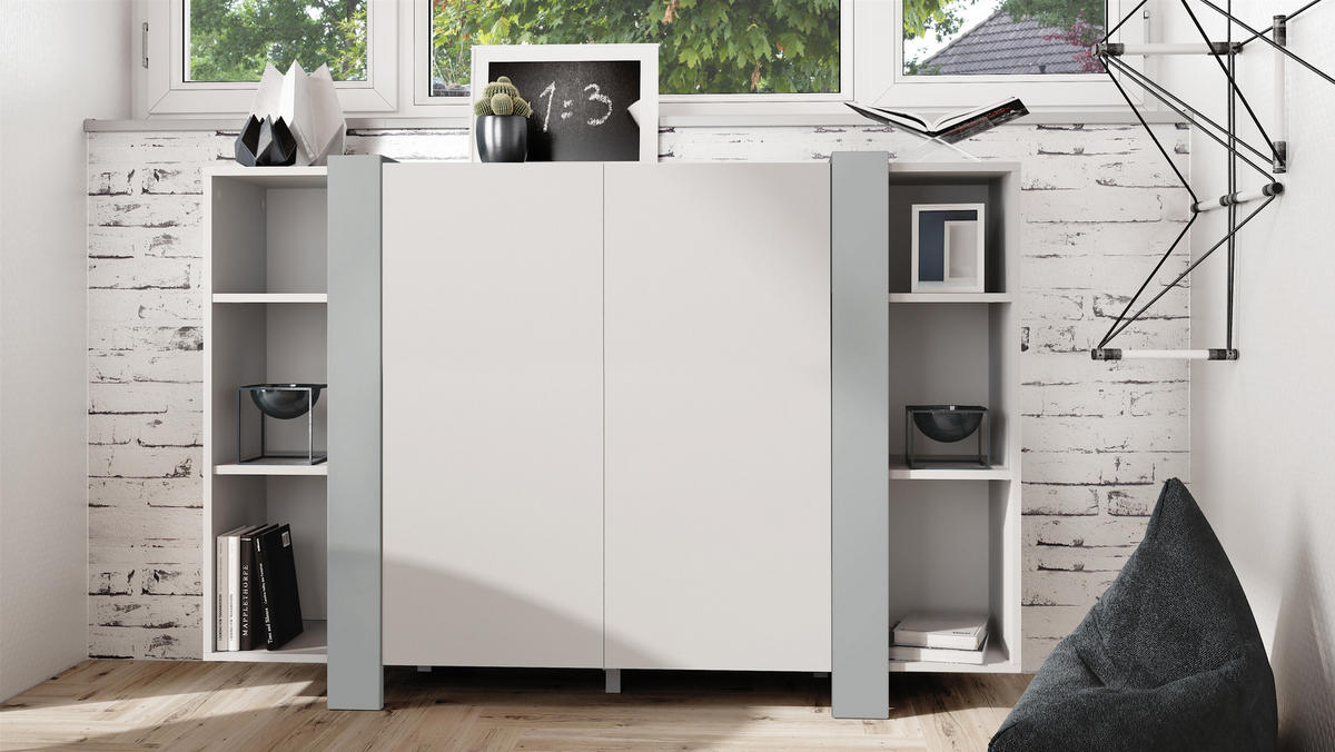 HIGHBOARD Ida Blenden in Hellgrau seidenmatt - Greige, Holzwerkstoff (149/101/34cm) - Vladon