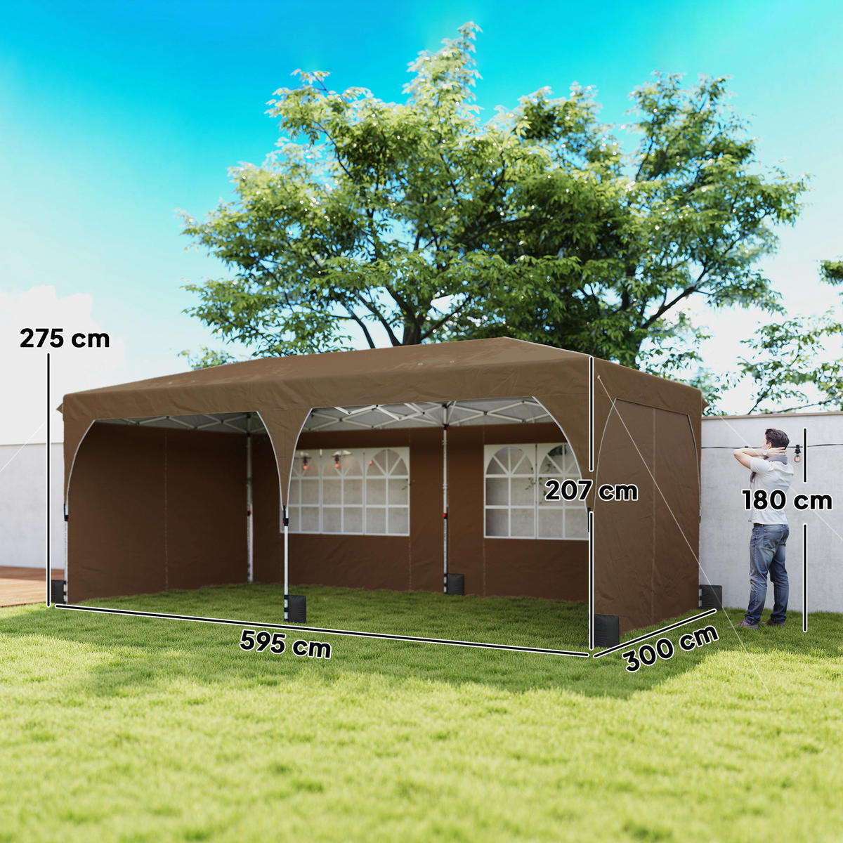 PAVILLON, UPF 50+, zentralem Verriegelungssystem, wasserdicht, 6x3m,beige - Beige, Metall (300/275/595cm) - Vallsero