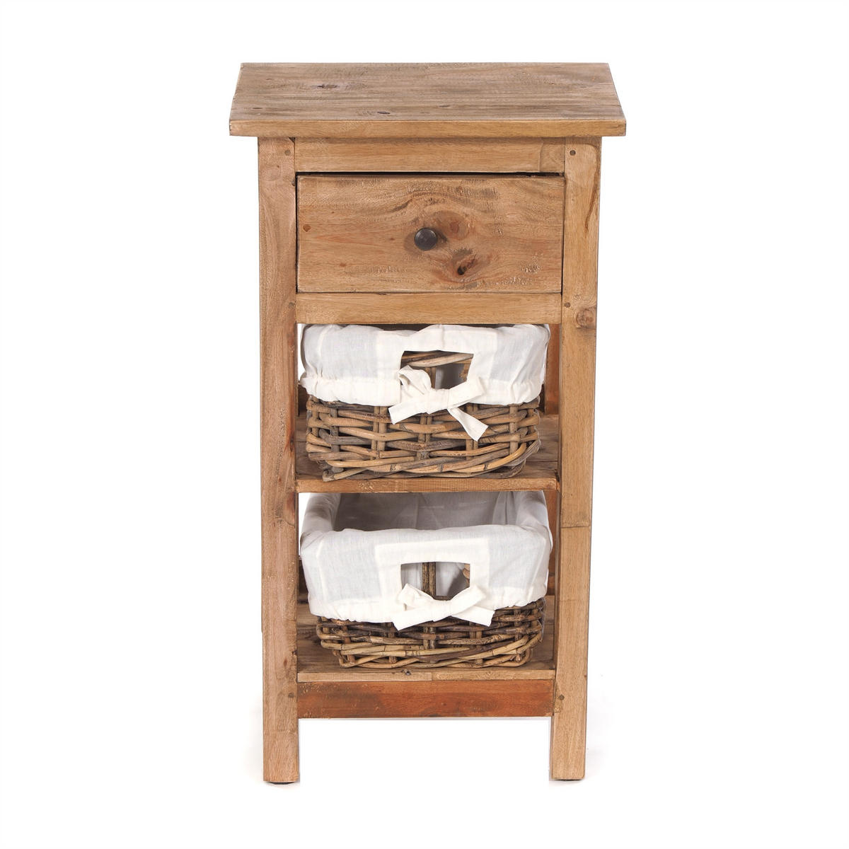 TELEFONTISCH TOWER mit 2 Körben und Schublade naturfarben - Braun, Holz (28/38/70cm) - DESIGN DELIGHTS