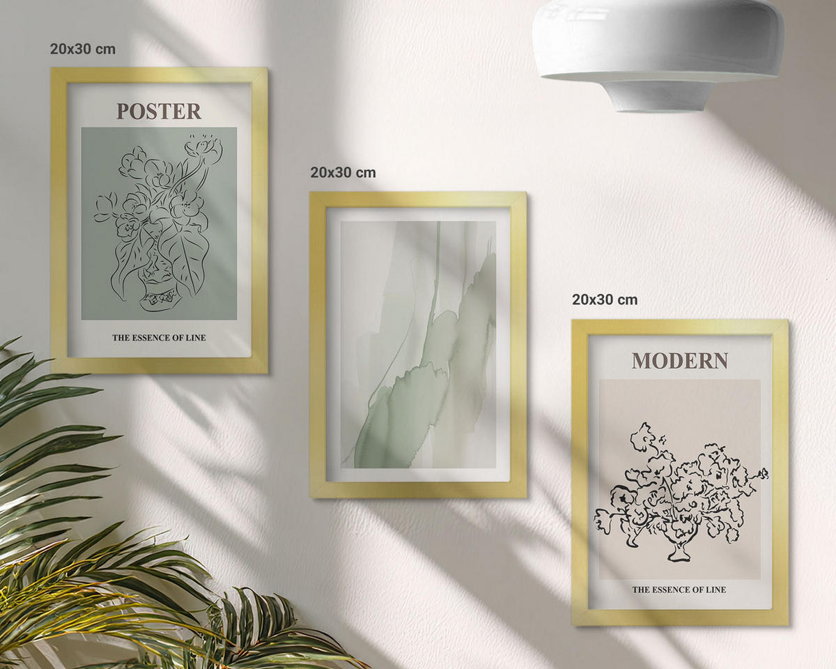 WANDBILDER 3er Set - 20x30 cm Goldrahmen - Blumen in einer modernen Vase - Goldfarben, Kunststoff (20/30cm) - ArtPrintCave