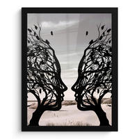 GERAHMTES BILD Strand - Meer - Menschen - Baum - Moderne Kunst 30x40 cm - Hellgrau, Papier (30/40cm) - MuchoWow