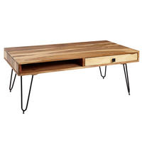 COUCHTISCH BALU mit Schubfächern aus Massivholz und Metallfüßen, leichter Aufbau, Beige 110x60x60 cm - Beige/Schwarz, Holz/Metall (60/110/60cm) - KADIMA DESIGN