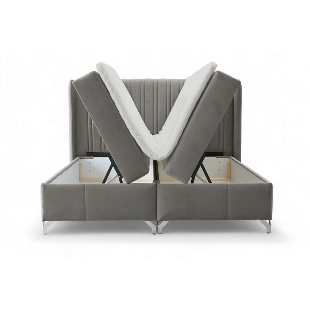 Thumbnail - Fun Möbel Boxbett, Dunkelgrau, Textil, 200x200 cm, Schlafzimmer, Betten, Boxspringbetten