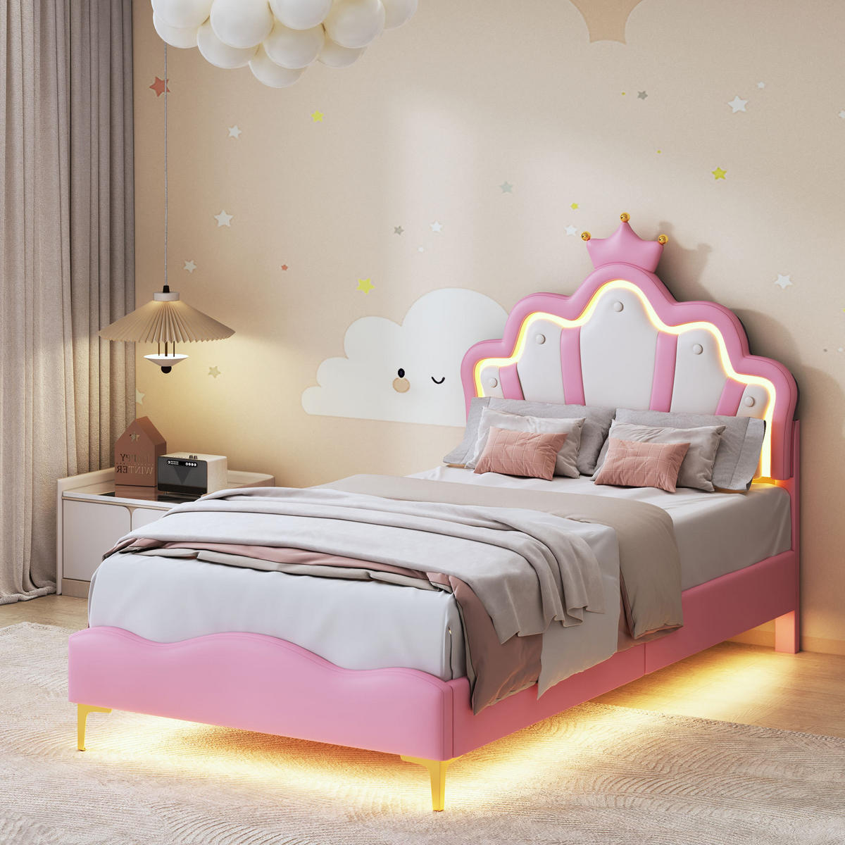 KINDERBETT 90/190 cm, in Rosa, Polsterbett Kinder Einzelbetten 90/190 mit Lattenrost, Verstellbarem Kopfteil - Pink, Leder/Holz (90/190.2cm) - BPKADHY
