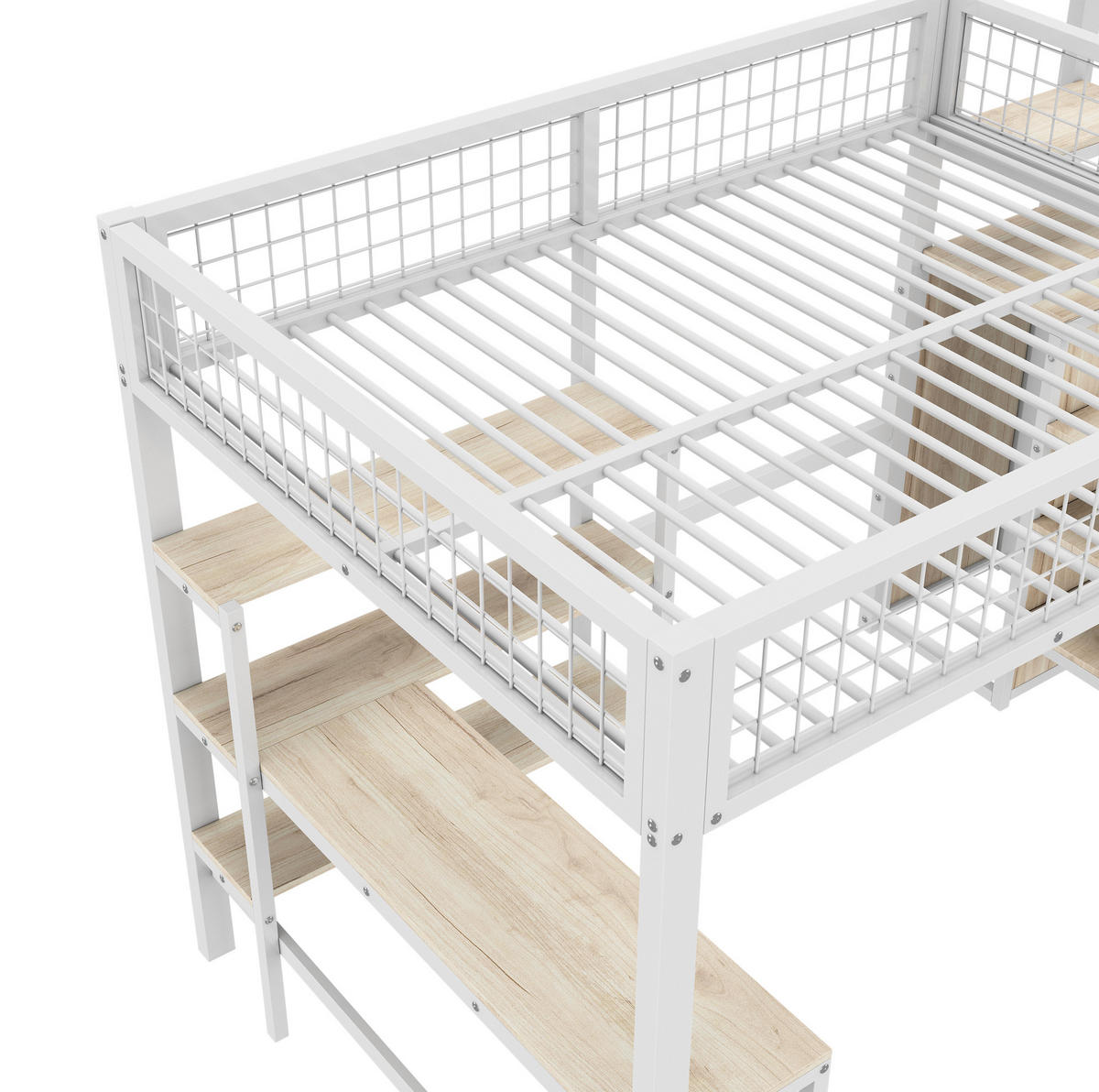 HOCHBETT 140/200 cm aus Metall und MDF mit Schreibtisch und Kleiderschrank Weiß - Weiß, Metall (140/200cm) - Modenvie