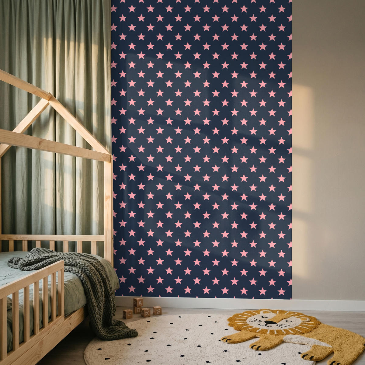 KINDERTAPETE - Muster - Sterne - Rosa - 140x240 cm - Anthrazit, Papier (140/240cm) - OnlyWow