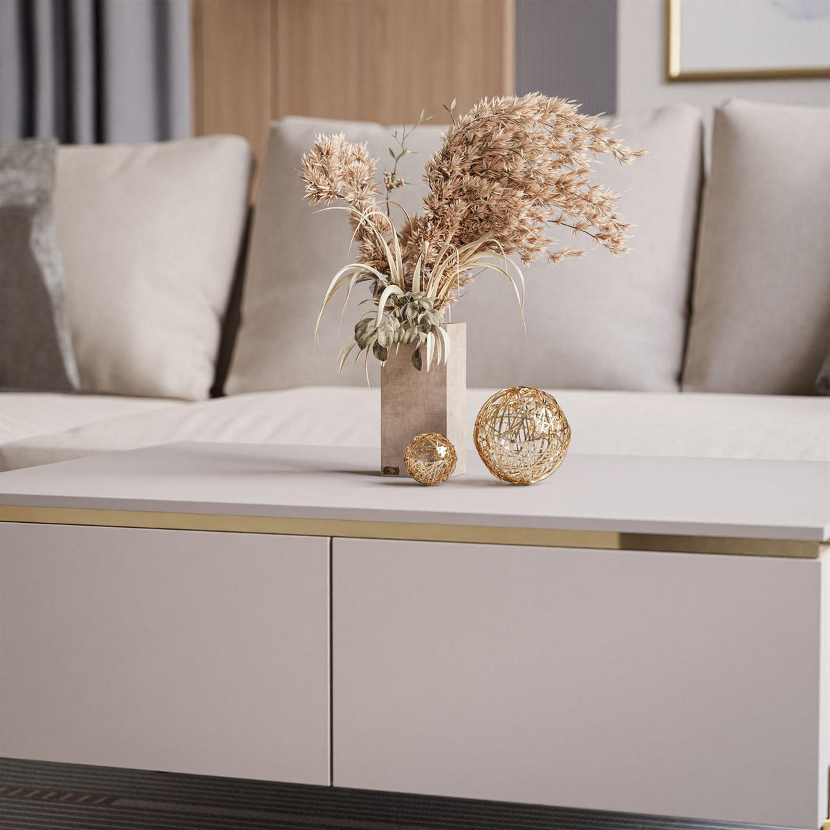 COUCHTISCH AURORA mit Staufach Kaschmir mit gerade Goldchrom Fuße - Kaschmir/Goldfarben, Holzwerkstoff/Metall (60/90/40cm) - Lookway