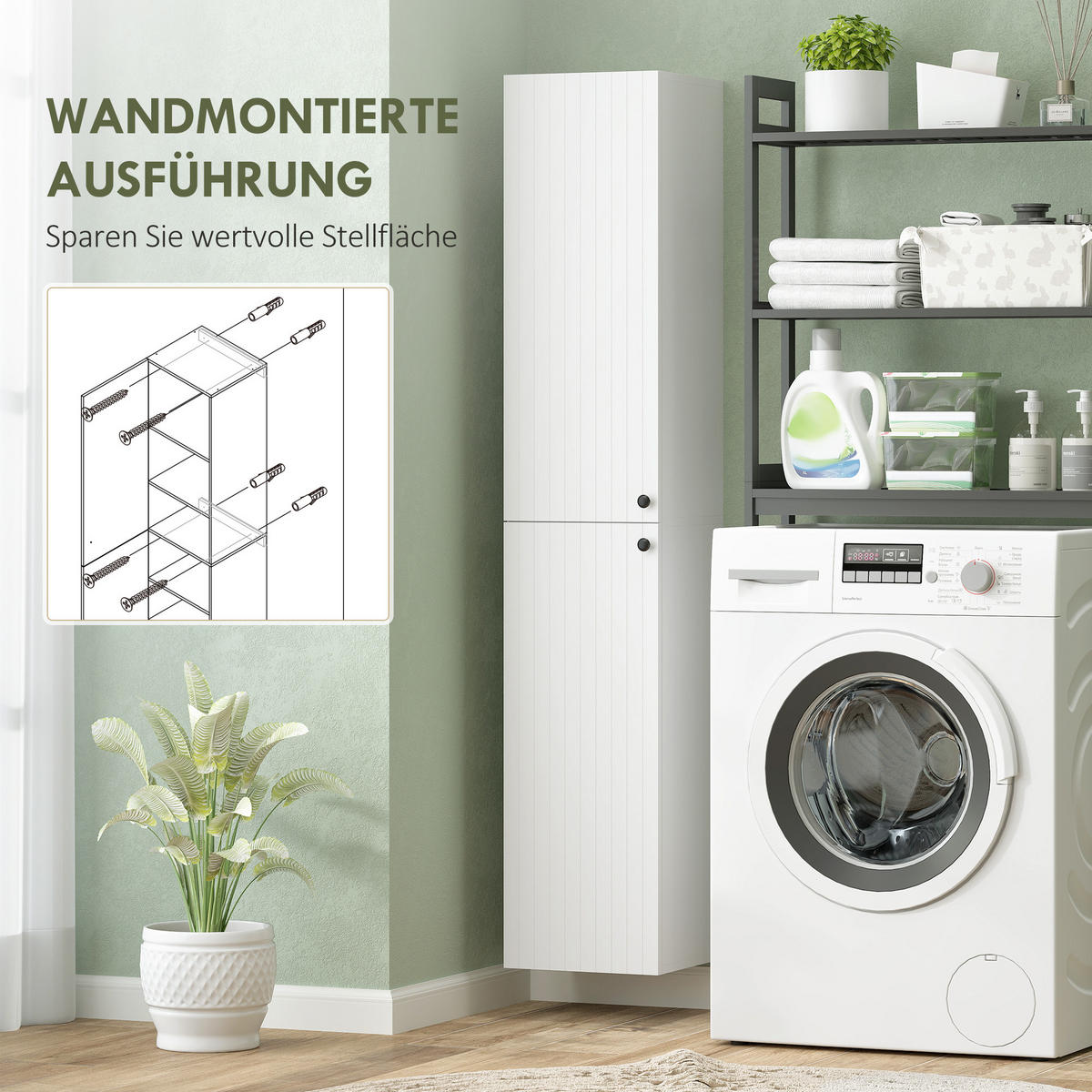 BADEZIMMERSCHRANK Hoch Wandmontage Badschrank mit 2 Tür, Verstellbare Regale - Weiß, Holzwerkstoff (30/161/30cm) - HOMCOM