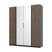 KLEIDERSCHRANK Nehir Korpus Schwarz, Front Schwarz/Eiche Evoke 200 cm - 4T Modern mit Lamellentüren außen und Spiegeln mittig - Schwarz, Holzwerkstoff/Kunststoff (200/239/61.9cm) - AX Living