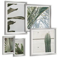 BILDER SET 5er Set - 50x50 cm & 20x30 cm & 40x60 cm Silberner Rahmen - Blätter tropischer Pflanzen in Pastellfarben - Silberfarben, Kunststoff (40/60cm) - TULUP