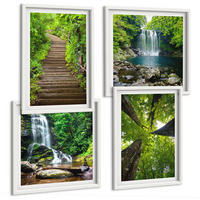 BILDER SET 4er Set - 50x50 cm & 40x60 cm Weißer Rahmen - Pfad Wald Wasserfall Vegetation - Weiß, Kunststoff (50/50cm) - TULUP