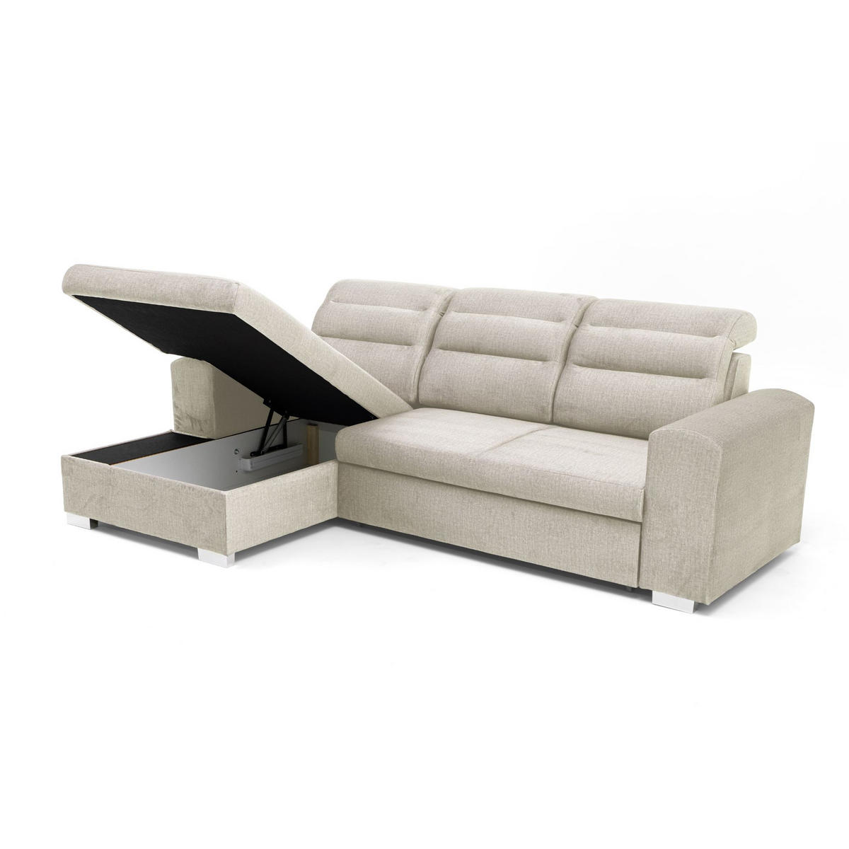 ECKSOFA CLOUD S Links mit Schlaffunktion 120x200 Velours Creme - Chromfarben/Creme, Holz/Kunststoff (155/260cm) - Muffo