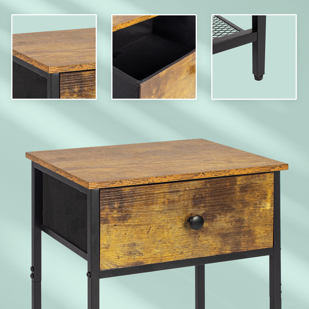 2XNACHTTISCH - Multicolor, Holzwerkstoff/Textil (40/55/30cm) - Relaxdays