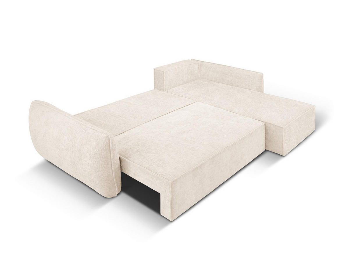 AUSKLAPPBARES-ECKSOFA rechts mit Container Kaelle aus Chenille-Stoff leichtes beige 4 Sitzplätze - Creme, Textil (165/252cm) - Micadoni