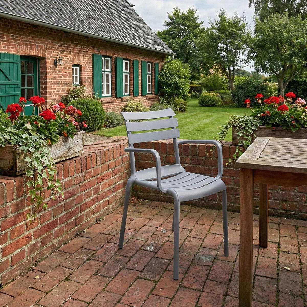 GARTENSTUHL Karl Armlehne 57x57x82cm Kunststoff Grau Stapelstuhl - Grau, Kunststoff (57/82/57cm) - DELUKE
