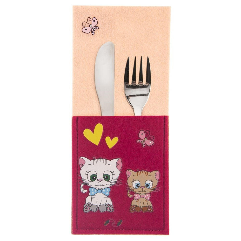 BESTECKHÜLLE KATZE, Filz, rosa, 21 x 9 cm - Pink, Textil (1cm) - Orion 