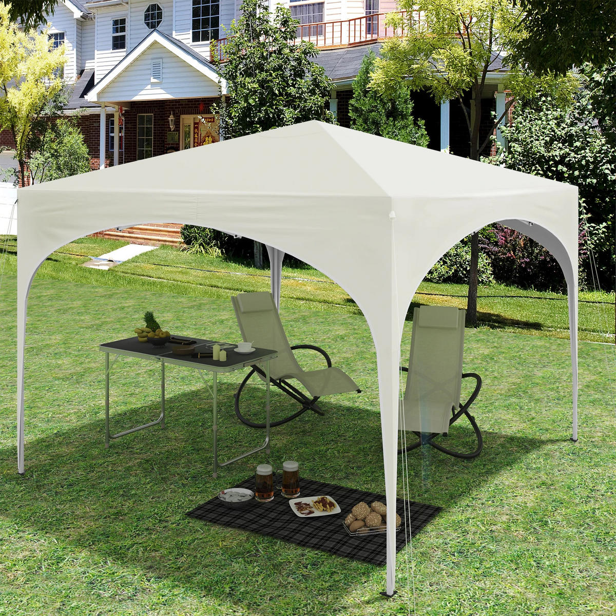 GARTENPAVILLON 3x3 m Metall+Oxford, Cremeweiß - Beige, Metall (300/260/300cm) - Kaket