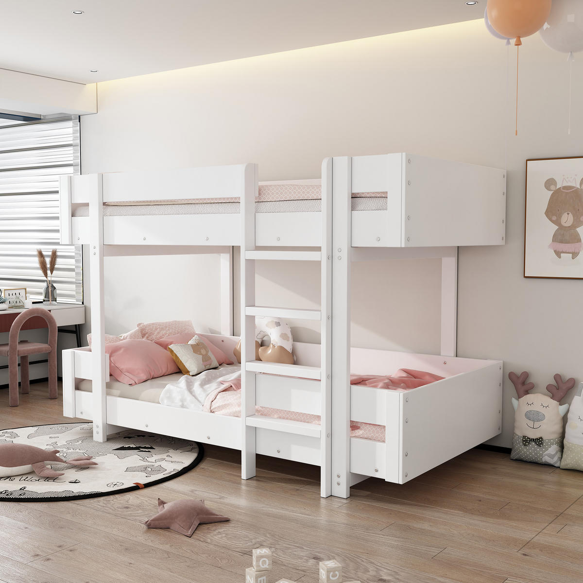 KINDER-ETAGENBETT Mit TreppVerstärktes Geländer, ohne Matratze 90*200 - Weiß, Holzwerkstoff (90/200cm) - FLIEKS