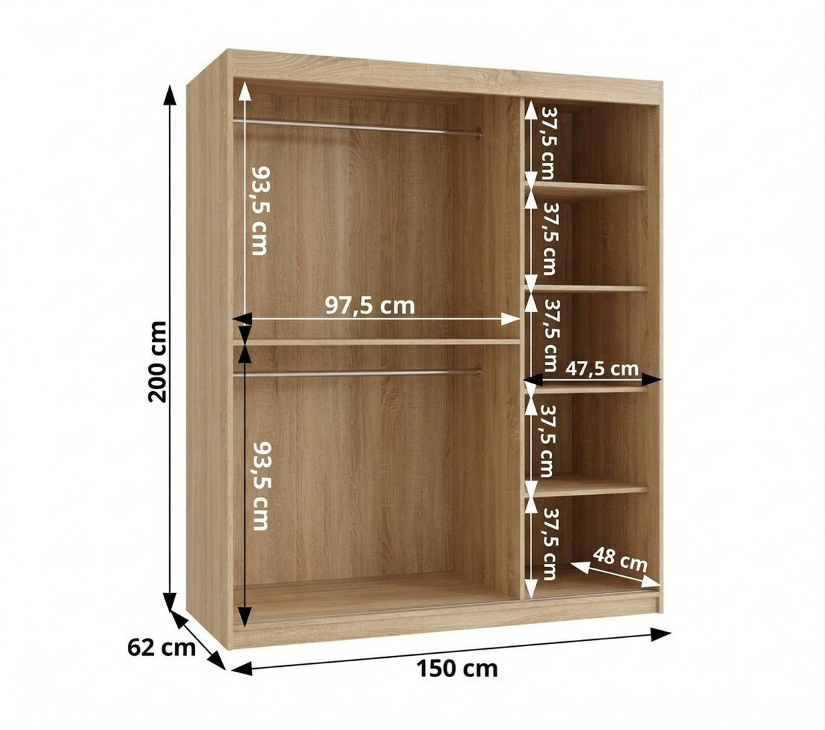 OMARA z drsnimi vrati 200/150/62 2-vratni - srebrne barve/bela, umetna masa/les (150/200/62cm) - MÖBEL KRYSPOL