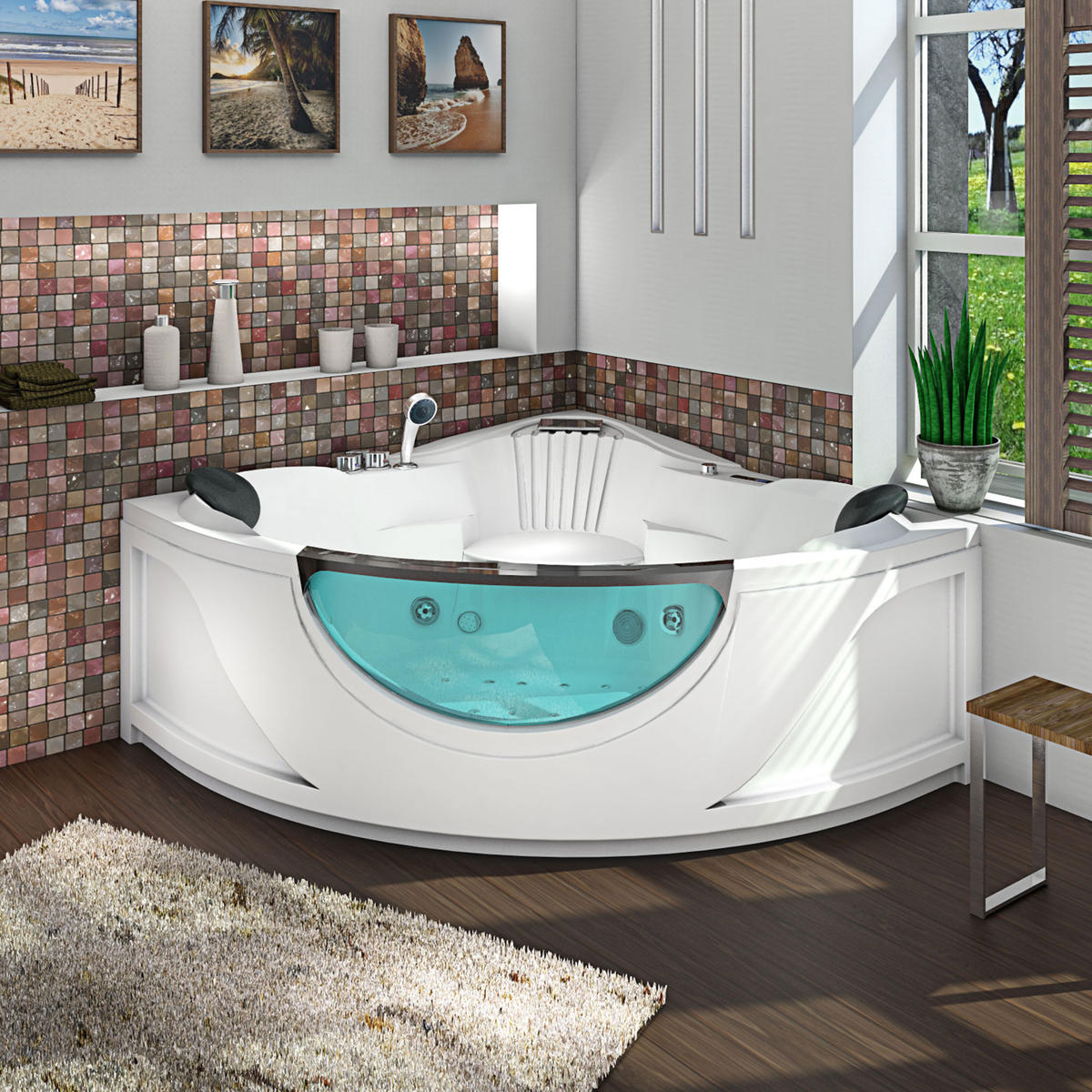 WHIRLPOOL Pool Badewanne Eckwanne Wanne W25-SC - Weiß, Glas/Kunststoff (150/70/150cm) - AcquaVapore by Sandra Jentho