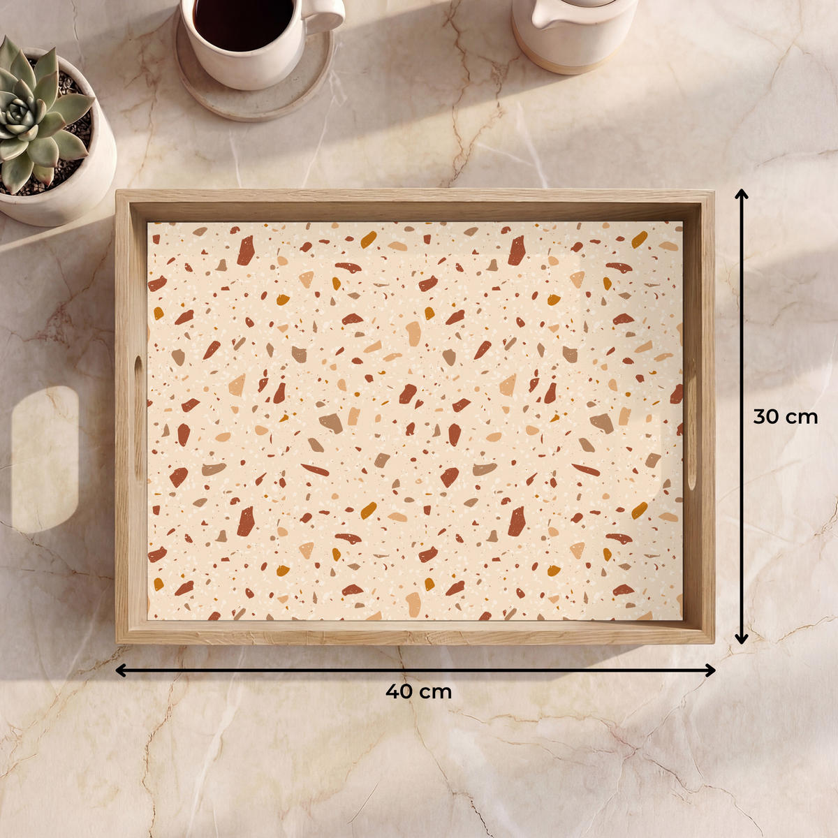 TABLETT - Terrazzo - Muster - Bunt - Stein - 40x30 cm - Beige, Holz (40/5/5cm) - OnlyWow