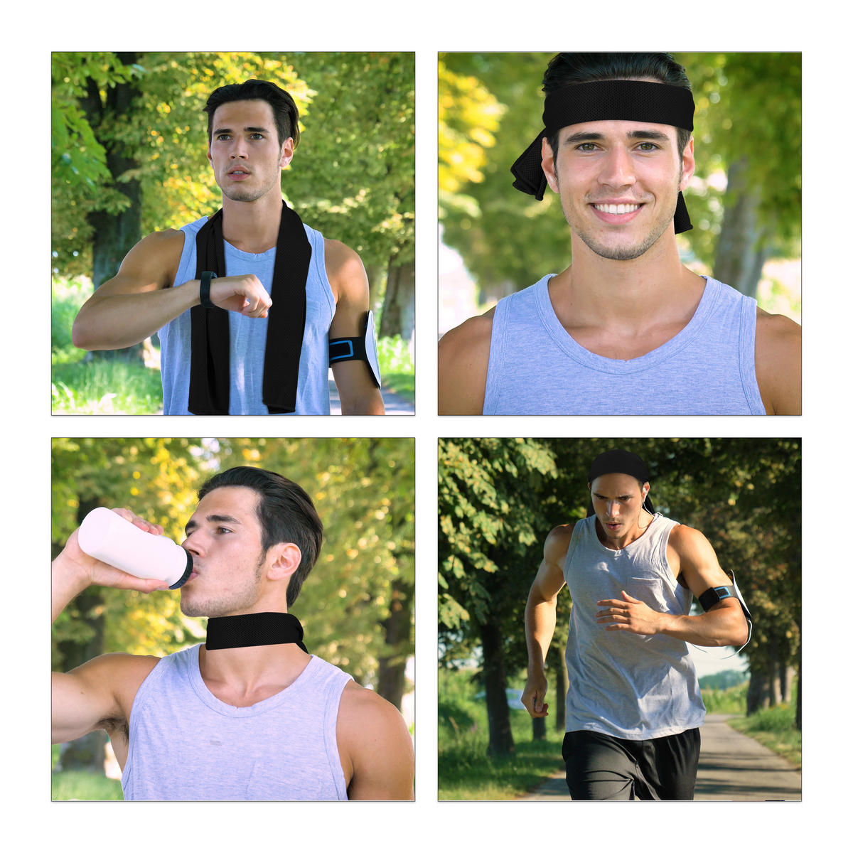 2XKÜHLHANDTUCH - Schwarz, Kunststoff/Textil (90/30cm) - Relaxdays