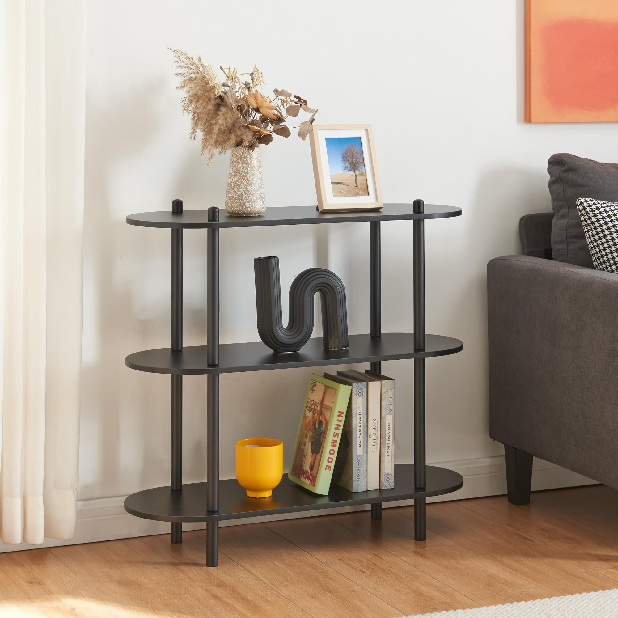 BÜCHERREGAL Øvre - Schwarz, Holzwerkstoff/Metall (80/76.5/30cm) - [en.casa]
