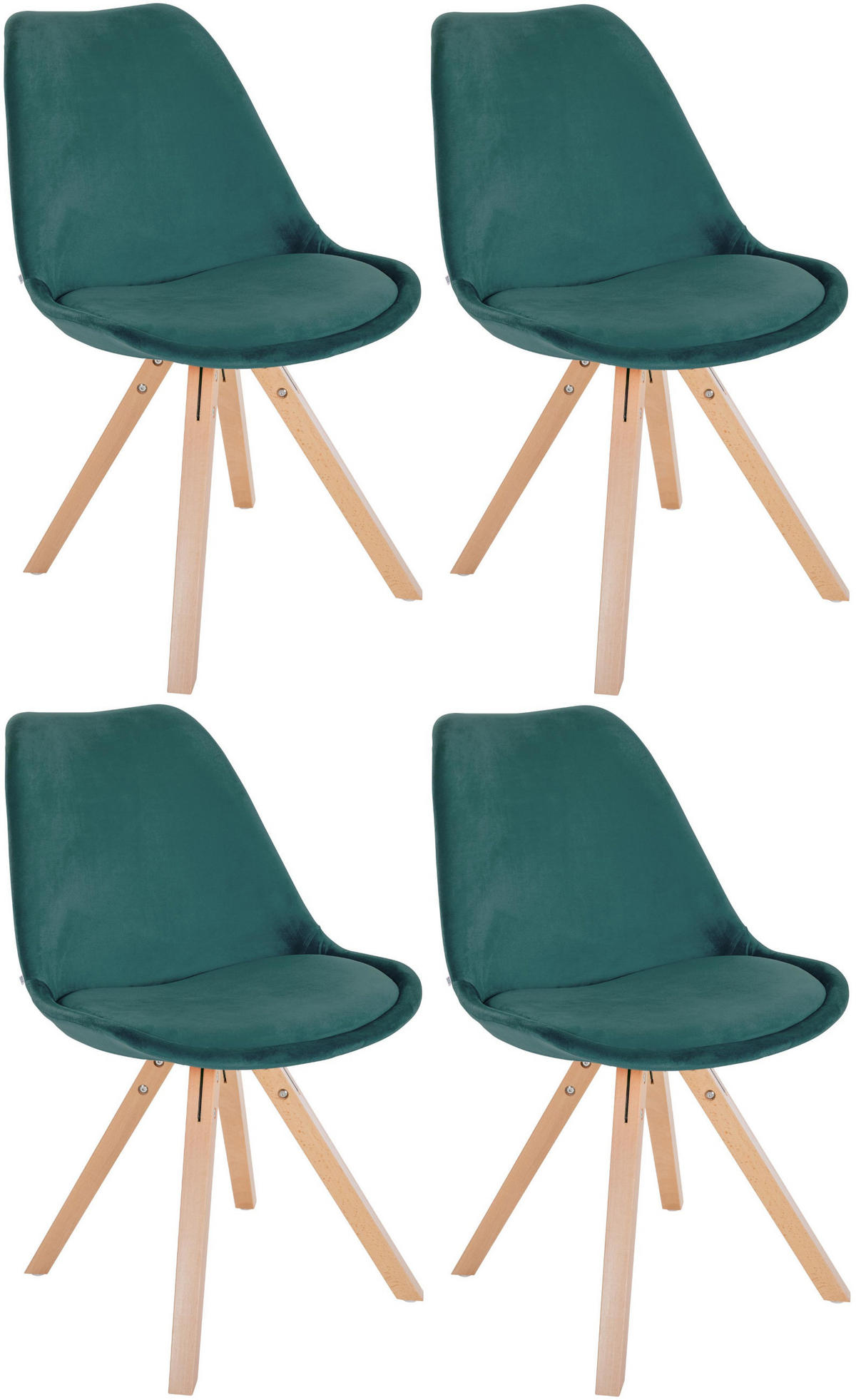 STUHL 4er Set Samt grün - Naturfarben/Grün, Holz/Textil (48/81/54cm) - CLP