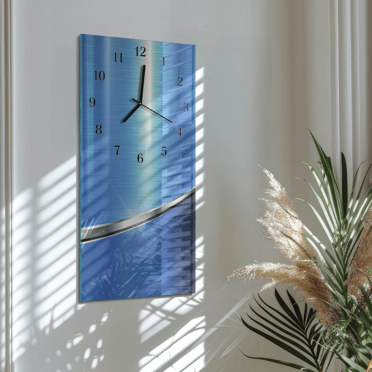 WANDUHR 60x30 cm - Abstraktion - Blau, Glas (30/60/0.4cm) - TULUP