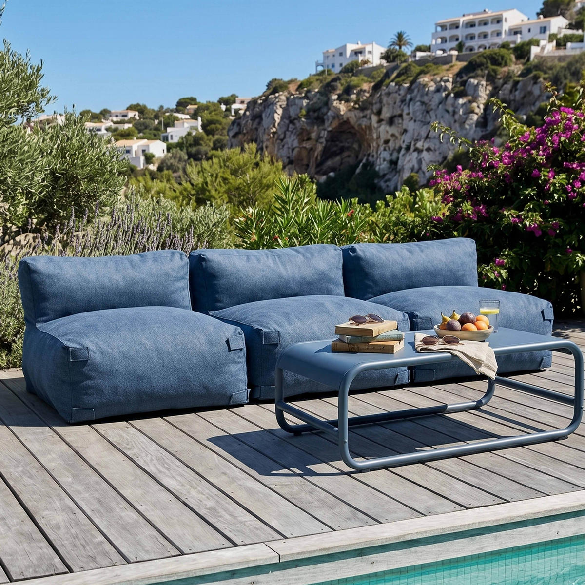 GARTENSOFA mit 3 Sitzplätzen, Pazifikblau - Blau, Textil - Oviala