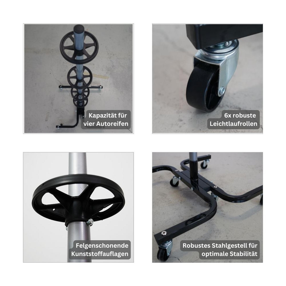 PROREGAL Fahrbarer Felgenbaum CARRERO XL für 4 Autoreifen bis 295 mm 118x85x58cm - Schwarz, Metall (85/118/58cm) - PROREGAL