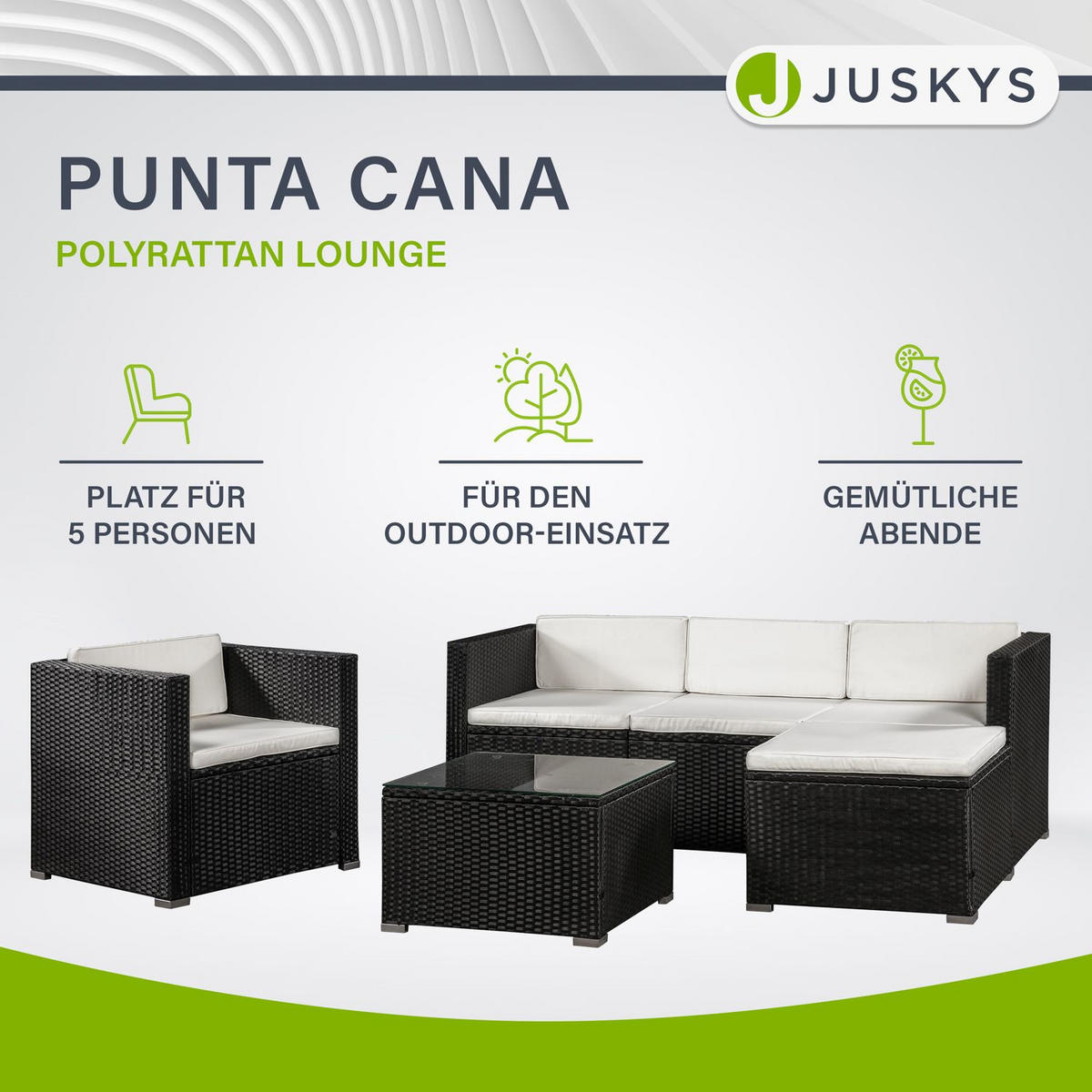 LOUNGEGARNITUR Punta Cana 4-tlg. - Creme/Schwarz, Kunststoff - Juskys
