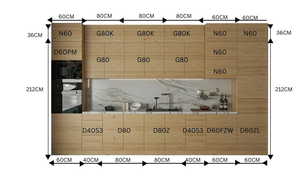 KÜCHENZEILE – Küchenblock 420 cm VELORA – KU-S40 – Eiche Artisan - Eiche Artisan, Holzwerkstoff (420/248/58cm) - hi-markt