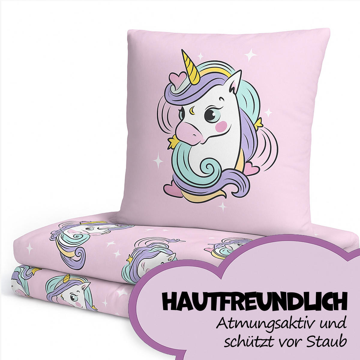 BETTWÄSCHE 2 tlg. mit Motiv 135x200 cm Einhorn - Rosa, Textil (135/200cm) - Bestlivings