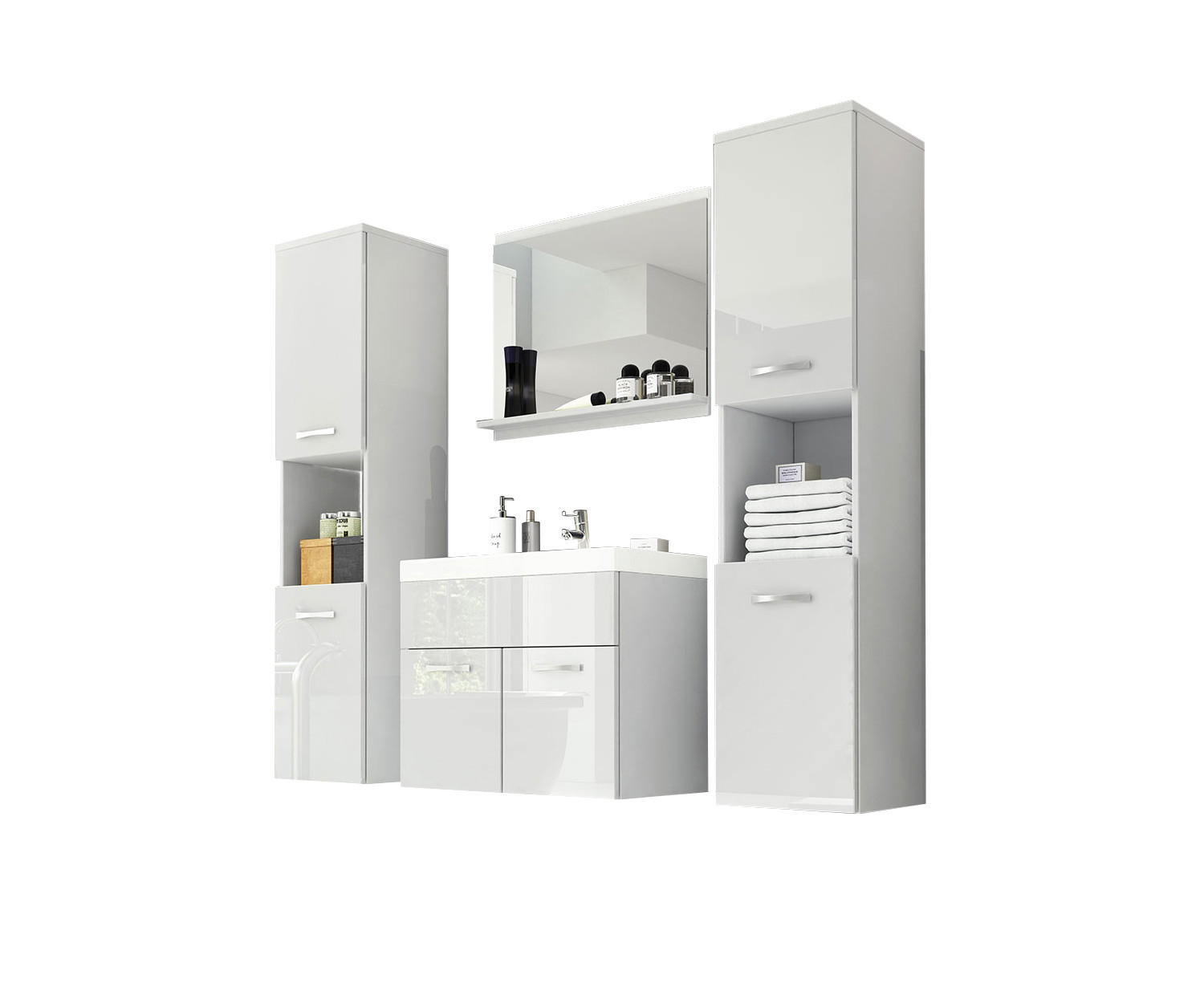 Feldmann-Wohnen Badmöbel-Set Weiß, Weiß Hochglanz 121x132x35 cm