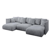 WOHNLANDSCHAFT mit Schlaffunktion und Bettkasten ONESK-U 304x165x40 Hellgrau Velours - Hellgrau, Holzwerkstoff/Kunststoff (304/90/165cm) - ALTDECOR