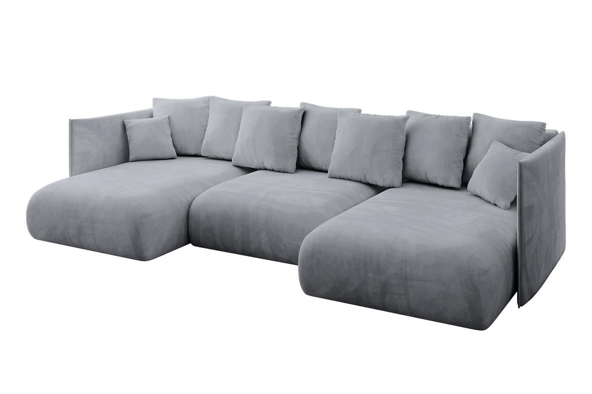 WOHNLANDSCHAFT mit Schlaffunktion und Bettkasten ONESK-U 304x165x40 Hellgrau Velours - Hellgrau, Holzwerkstoff/Kunststoff (304/90/165cm) - ALTDECOR