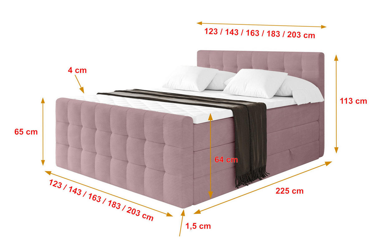 BOXSPRINGOVÁ POSTEL s matrací H3/H4 - IGAN-Z KING - 200x200 cm Růžová - růžová, kompozitní dřevo (203/200cm) - ALTDECOR