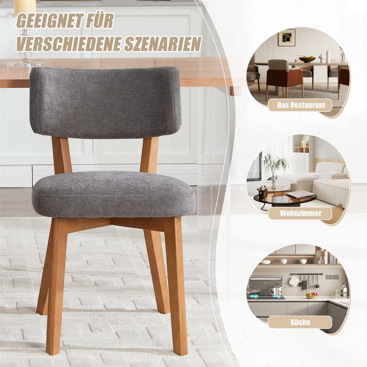 ESSZIMMERSTUHL 2er Set Stoffstuhl mit Holzgestell grau - Grau, Holz (47/77/54.5cm) - Kaket