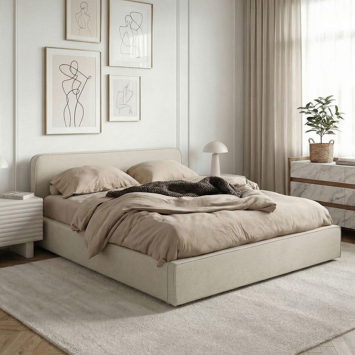 POLSTERBETT MARINI 140x200 cm beige - Beige, Textil (140/200cm) - IDIMEX